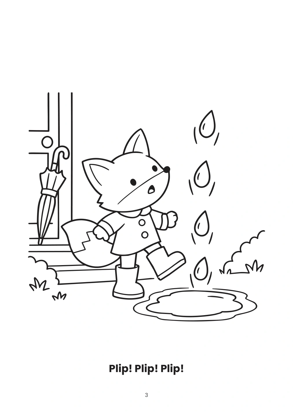 Pip watches raindrops rise out of his puddle.